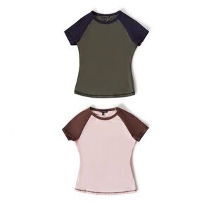 Raglan Sleeve T-Shirts - Olive and Pink